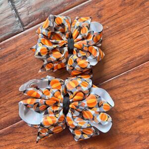 Double Stack HairBow‎ BuggaBooBows 6" bow and 5" bow Pumpkin Buffalo Check